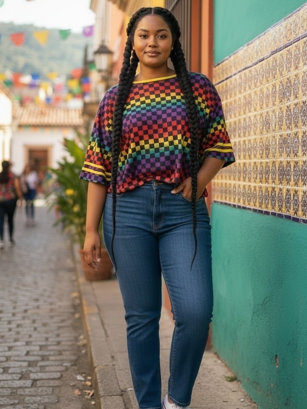 NWT- It's Fashion Colorful Checkerboard Knit Top Size 3X
